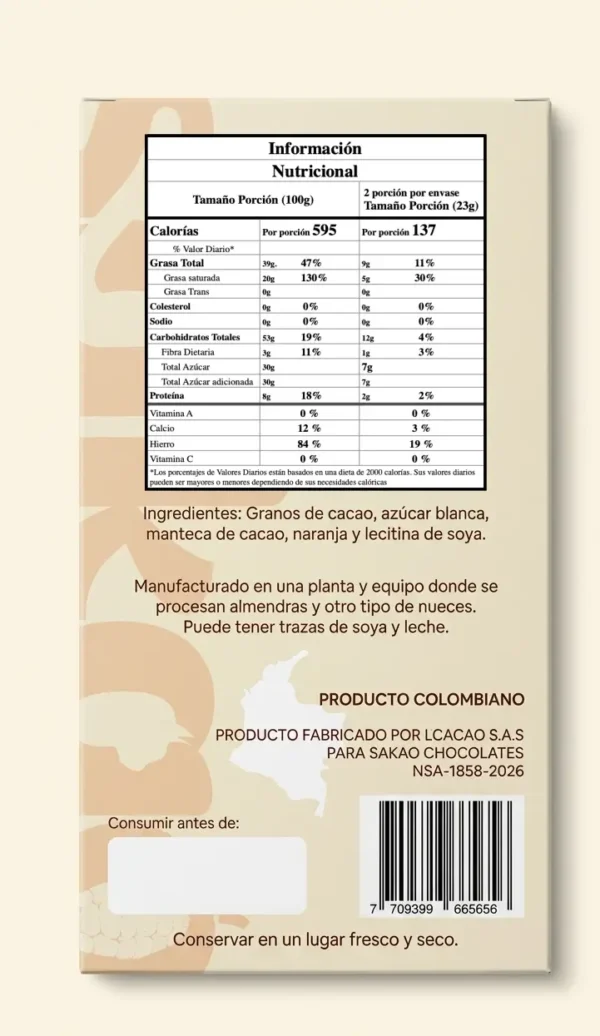 Tabla-nutricional-barra-chocolate-naranja-sakao-bogota-colombia Tabla nutricional barra de chocolate cacao naranja. Sakao, Bogotá Colombia